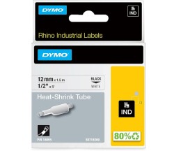 Original Tape DYMO 18055 Heat Shrink Tubing Black / White 12mm x 1.5m