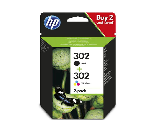 2 Original Ink Cartridges, HP 302 Black 3.5ml + Color 4ml