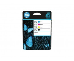 4 Original Ink Cartridges, HP 912 Black 8.3ml + Colores 3ml