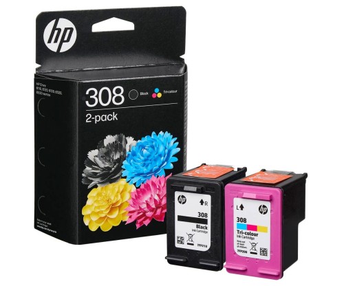 2 Original Ink Cartridges, HP 308 Black + Color ~ 120 pages