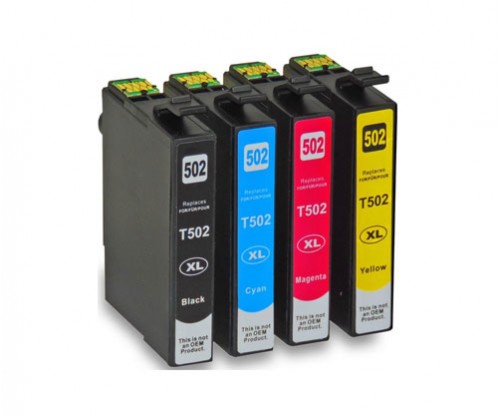4 Compatible Ink Cartridges, Epson T02W1 - T02W4 / 502XL Black 9.2ml + Color 6.4ml