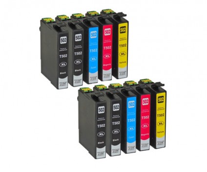 10 Compatible Ink Cartridges, Epson T02W1 - T02W4 / 502XL Black 9.2ml + Color 6.4ml