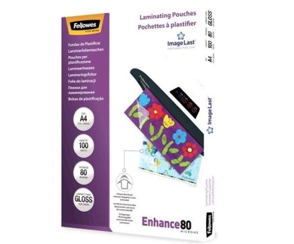 Fellowes Pack of 100 A4 Glossy Laminating Pouches - 80 Microns - High Quality - Transparent