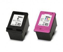 2 Compatible Ink Cartridges, HP 304 XL Black 20ml + Color 18ml