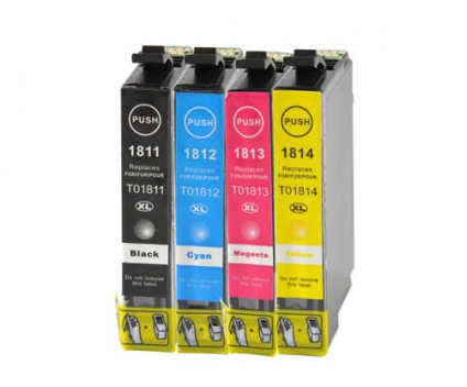 4 Compatible Ink Cartridges, Epson T1811-T1814 / 18 XL Black 17ml + Color 13ml