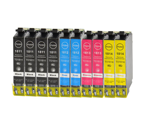 10 Compatible Ink Cartridges, Epson T1811-T1814 / 18 XL Black 17ml + Color 13ml