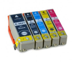 5 Compatible Ink Cartridges, Epson T2621 / 26 XL Black 26ml + T2631-T2634 Color 13ml