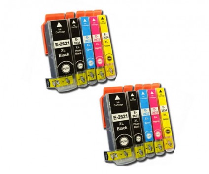 10 Compatible Ink Cartridges, Epson T2621 / 26 XL Black 26ml + T2631-T2634 Color 13ml