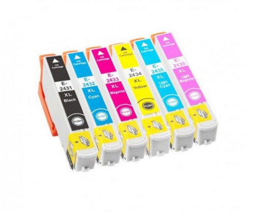 6 Compatible Ink Cartridges, Epson T2431-T2436 / 24XL Black 13ml + Color 13ml
