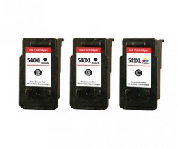3 Compatible Ink Cartridges, Canon PG-540 XL / CL-541 XL Black 24ml + Color 21ml