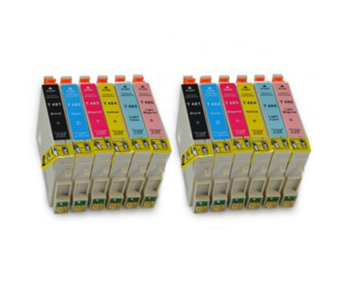 12 Compatible Ink Cartridges, Epson T0481-T0486 Black 18ml + Color 18ml