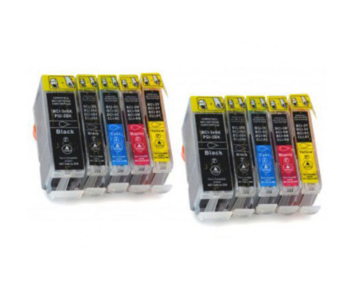 10 Compatible Ink Cartridges, Canon BCI-3 / BCI-6 / BCI-5 Black 26.8ml + Colores 13.4ml
