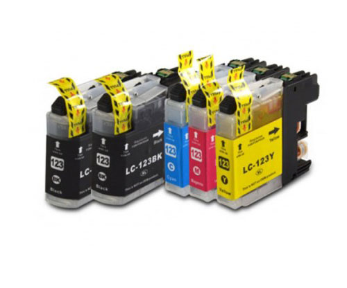 5 Compatible Ink Cartridges, Brother LC-121 / LC-123 Black 20.6ml + Color 10ml