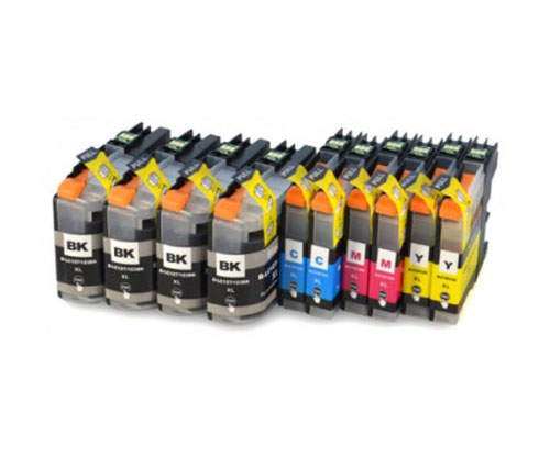 10 Compatible Ink Cartridges, Brother LC-121 / LC-123 Black 20.6ml + Color 10ml