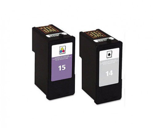2 Compatible Ink Cartridges, Lexmark 14 Black 21ml + Lexmark 15 Color 15ml