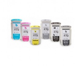 6 Compatible Ink Cartridges, HP 72 Black + Color 130ml