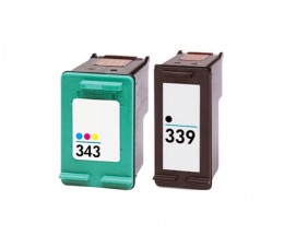 2 Compatible Ink Cartridges, Hp 343 Color 18ml + HP 339 Black 25ml