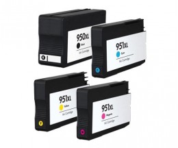 4 Compatible Ink Cartridges, HP 951 XL / HP 950 XL Black 75ml + Color 26ml