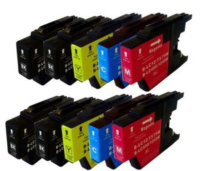 10 Compatible Ink Cartridges, Brother LC-1220 / LC-1240 / LC-1280 Black 32.6ml + Color 16.6ml