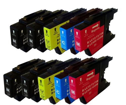 10 Compatible Ink Cartridges, Brother LC-1220 / LC-1240 / LC-1280 Black 32.6ml + Color 16.6ml