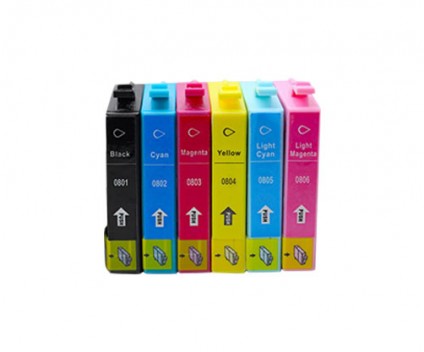 6 Compatible Ink Cartridges, Epson T0801-T0806 Black 13ml + Color 13ml