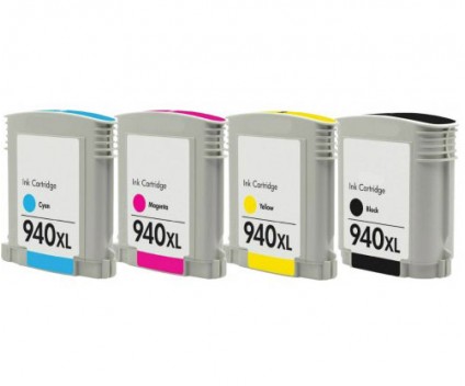 4 Compatible Ink Cartridges, HP 940 XL Black 50ml + Color 30ml
