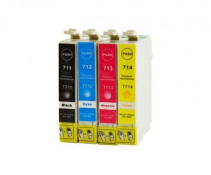 4 Compatible Ink Cartridges, Epson T0711-T0714 Black 13ml + Color 13ml