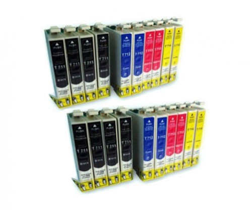 20 Compatible Ink Cartridges, Epson T0711-T0714 Black 13ml + Color 13ml