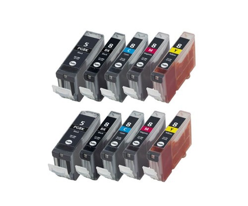 10 Compatible Ink Cartridges, Canon PGI-5 / CLI-8 Black 26.8ml + Color 13.4ml