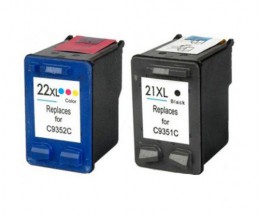 2 Compatible Ink Cartridges, HP 21 XL Black 22ml + HP 22 XL Color 16ml
