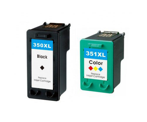 2 Compatible Ink Cartridges, HP 351 XL Color 18ml + HP 350 XL Black 25ml