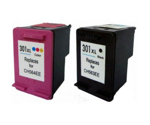 2 Compatible Ink Cartridges, HP 301 XL Black 20ml + Color 17ml
