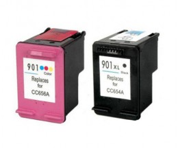 2 Compatible Ink Cartridges, HP 901 XL Black 20ml + Color 18ml