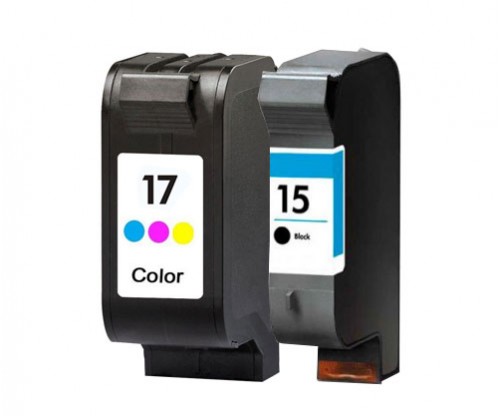 2 Compatible Ink Cartridges, HP 17 Color 39ml + HP 15 Black 40ml