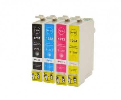 4 Compatible Ink Cartridges, Epson T1291-T1294 Black 15ml + Color 13ml