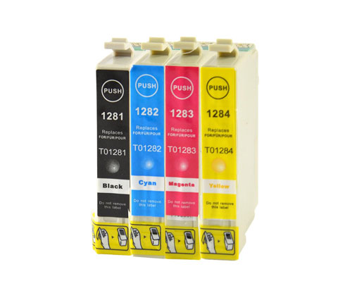 4 Compatible Ink Cartridges, Epson T1281-T1284 Black 13ml + Color 6.6ml
