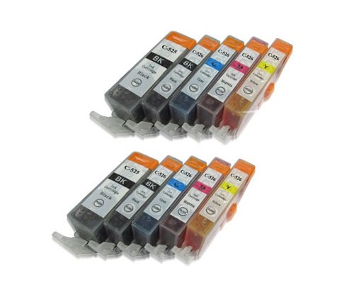 10 Compatible Ink Cartridges, Canon PGI-525 / CLI-526 Black 19.4ml + Color 9ml