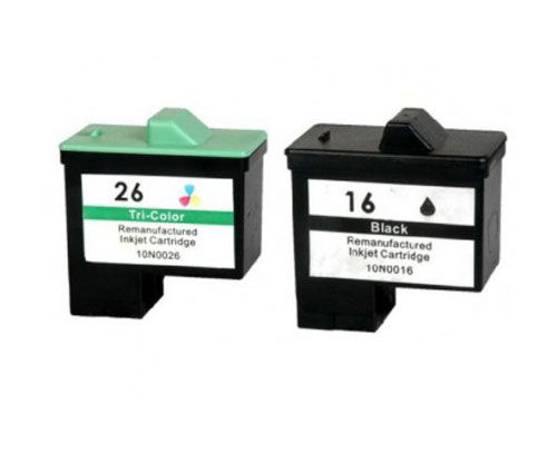 2 Compatible Ink Cartridges, Lexmark 26 / 27 Color 12ml + Lexmark 16 / 17 Black 15ml
