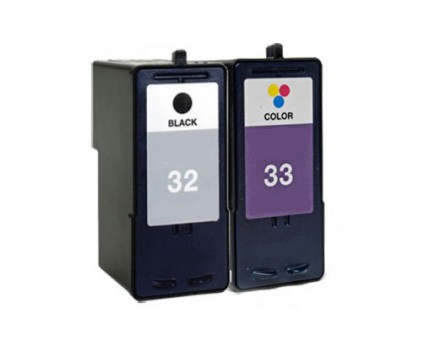 2 Compatible Ink Cartridges, Lexmark 33 Color 15ml + Lexmark 32 Black 21ml