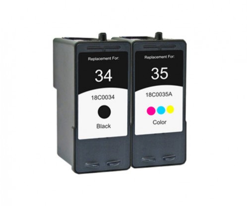 2 Compatible Ink Cartridges, Lexmark 35 Color 15ml + Lexmark 34 Black 21ml