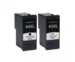 2 Compatible Ink Cartridges, Lexmark 44 XL Black 21ml + Lexmark 43 XL Color 15ml