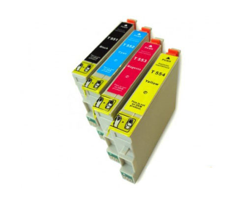 4 Compatible Ink Cartridges, Epson T0551-T0554 Black 17ml + Color 16ml