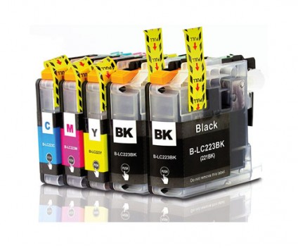 5 Compatible Ink Cartridges, Brother LC-221 / LC-223 Black 16.6ml + Color 9ml