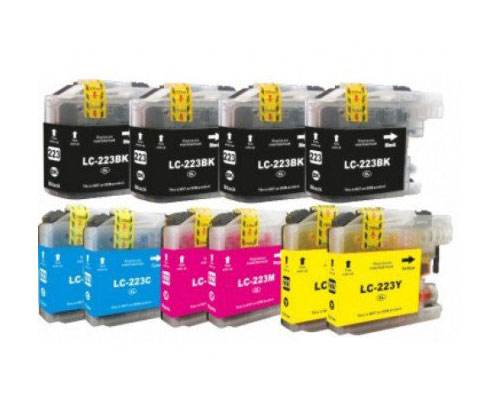 10 Compatible Ink Cartridges, Brother LC-221 / LC-223 Black 16.6ml + Color 9ml