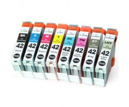 8 Compatible Ink Cartridges, Canon CLI-42 BK / C / M / Y / LC / LM / GY / LGY 13ml