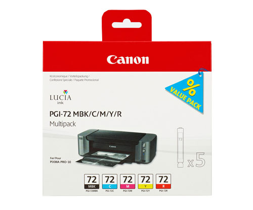 5 Original Ink Cartridges, Canon PGI-72 MBK / C / M / Y / R 14ml