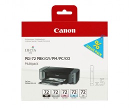 5 Original Ink Cartridges, Canon PGI-72 PBK / GY / PM / PC / CO 14ml