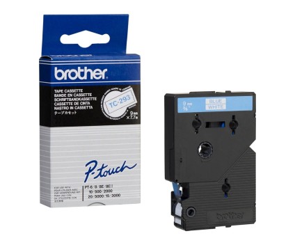Original tape Brother TC-293 Blue on white 9mm x 7.7m