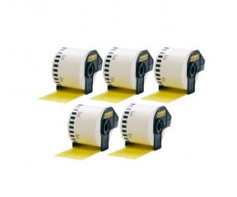 5 Compatible Labels, Brother DK44605 62mm x 30.48m Yellow