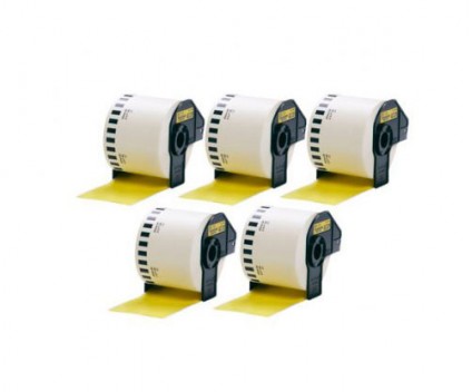5 Compatible Labels, Brother DK44605 62mm x 30.48m Yellow